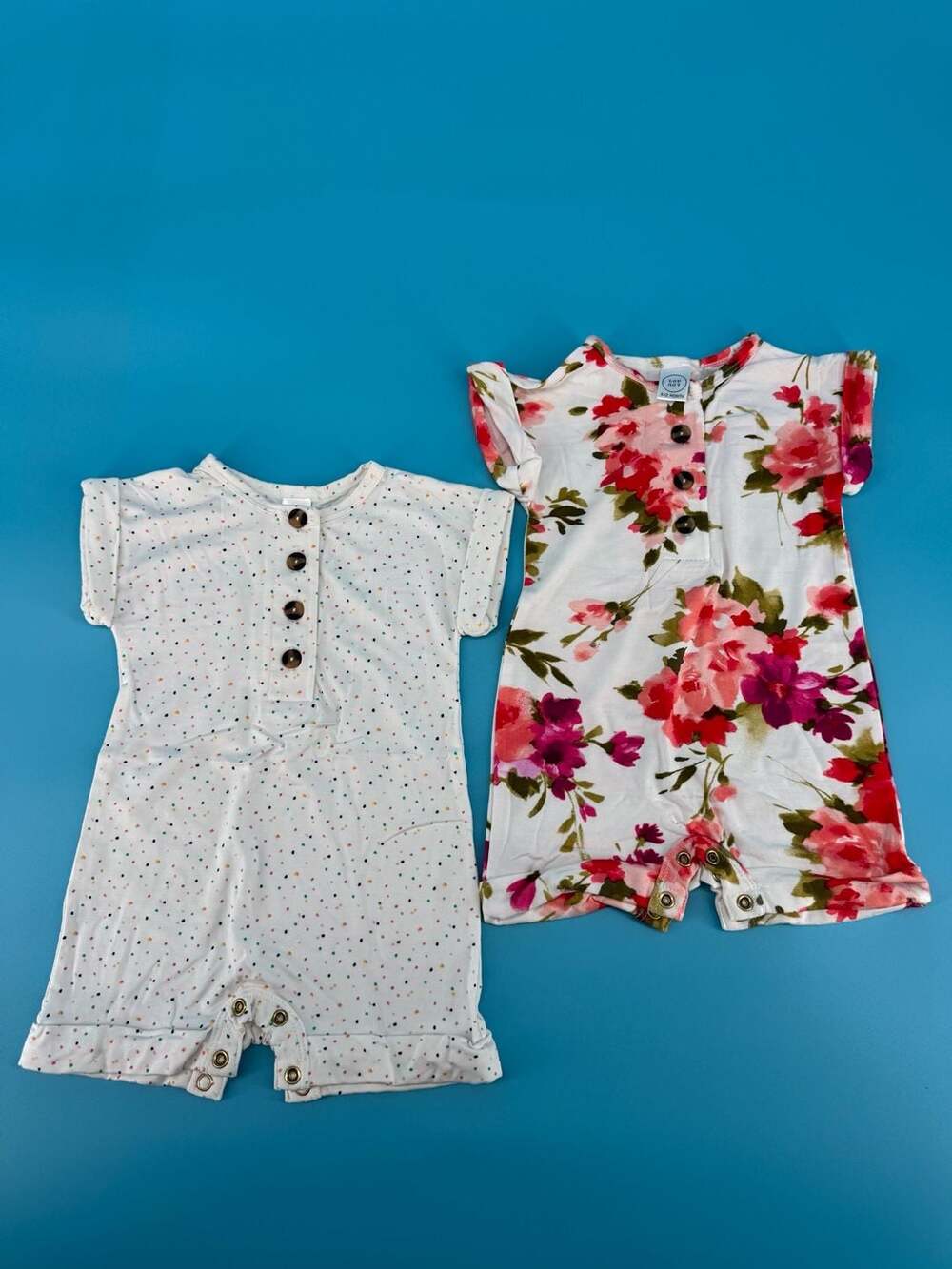 Lou Lou Floral and Polka Dot Cozy Button Romper 2 Piece Set 6-12 Month
